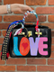 Anca Barbu Satchel Black Groovy Tote LOVE heart Leather Bag Handbag Large New