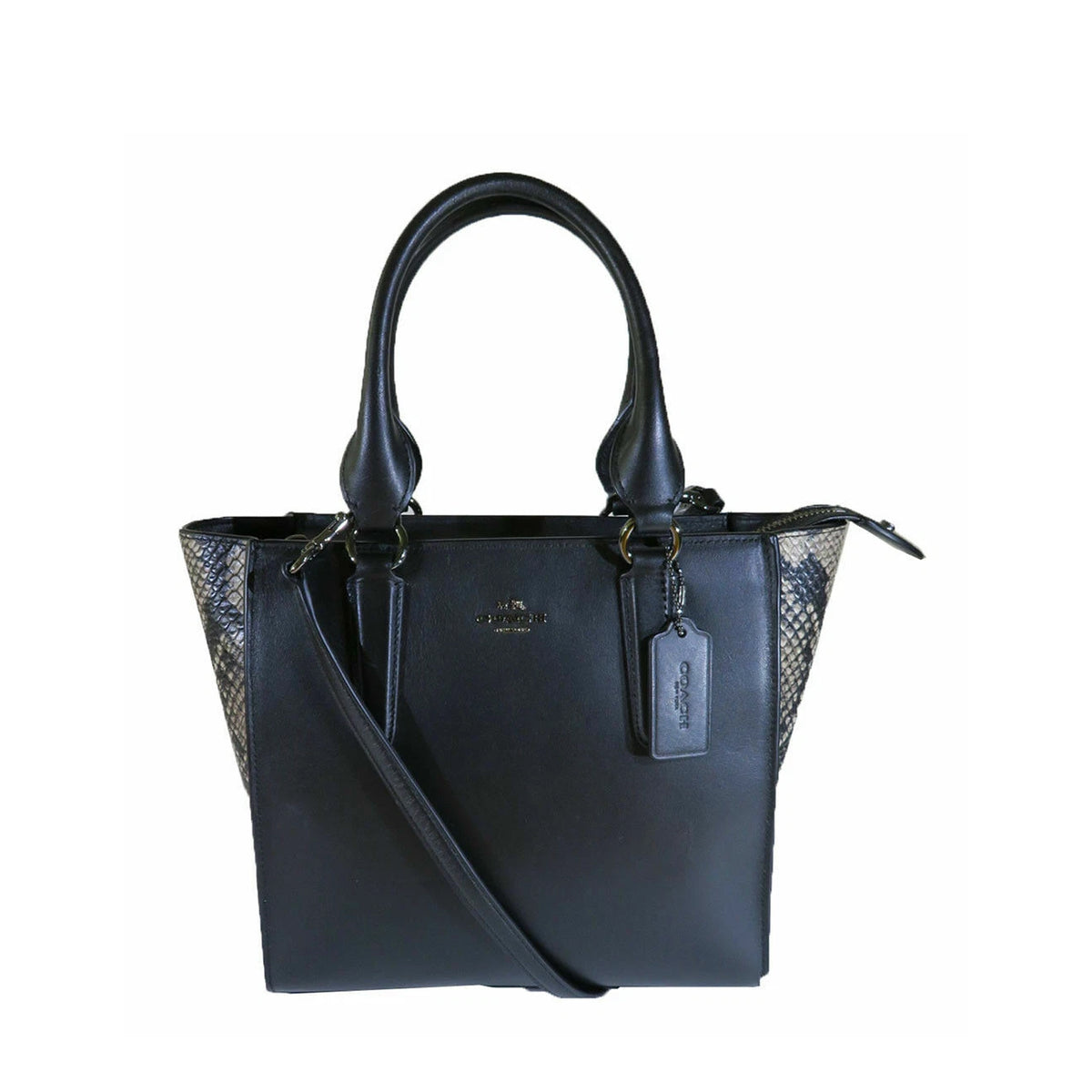 coachバッグ Coach Crosby Carryall 24 Colorblock Black Snake Handbag Leather