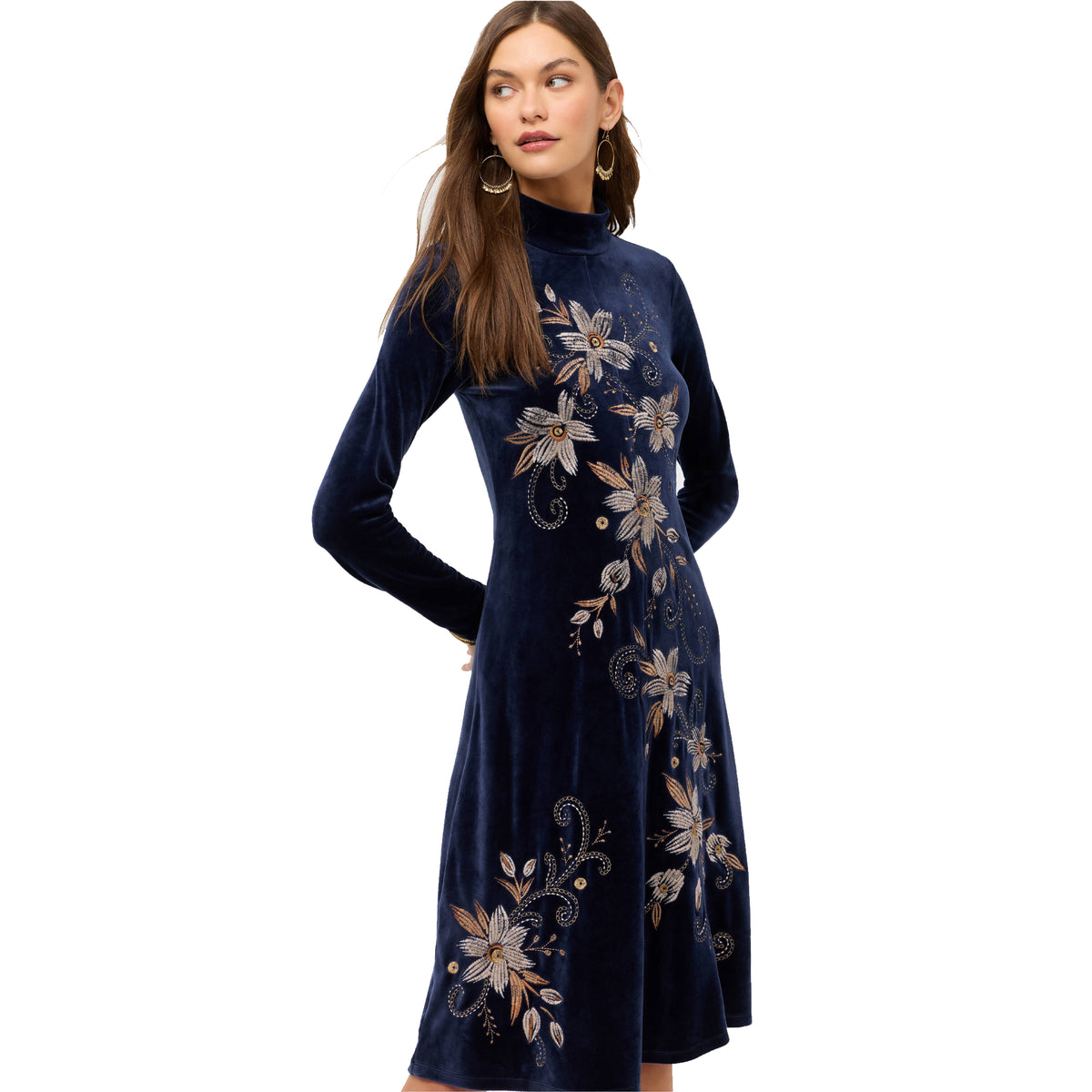 johnny was marguerite mesh dress Johnny Was Women's Stretch Velvet Mock Neck Dress in Blue, Size 2XL, Floral