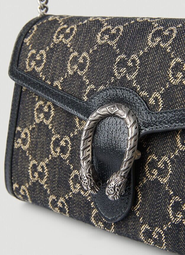 Gucci Dionysus GG Mini Shoulder Bag Black Denim Crossbody Handbag