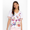 Johnny Was Gracey Trapunto V Neck Tee Shirt White Butterfly Embroidery Top New