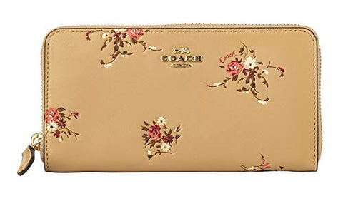Coach Accordion Zip Wallet With Floral Bundle Print Beechwood Floral/Gold Women Small Leather New