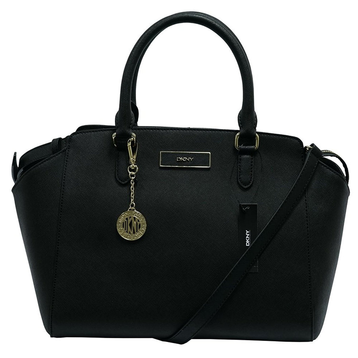 Lovely Genuine DKNY black Saffiano leather Tote Bag, Over Shoulder