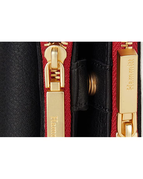 Hammitt Levy Black Brushed Gold Red Zipper Leather Bag Handbag Small New