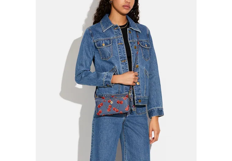 Coach Noa Pop Up Messenger Cherry Bag Leather Handbag Chambray Blue Red Purse NW Coach Noa Pop Up Messenger Cherry Bag Leather Handbag  main image 3