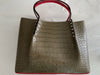 Christian Louboutin Cabarock Tote Croc Embossed Grey Red Calfskin Leather Handbag Bag New