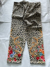 Johnny Was Leggings Cheetah Animal Pants Red Blue Flowers Embroidery Legging New