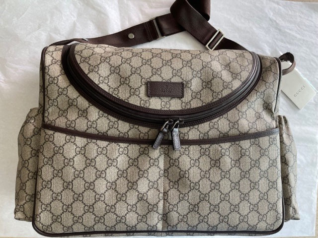 Gucci GG Supreme Canvas Diaper Bag Handbag Brown Authentic Baby