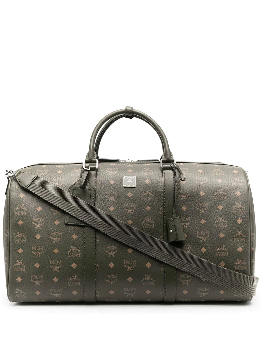 MCM Traveler Weekender Bag In Visetos Black