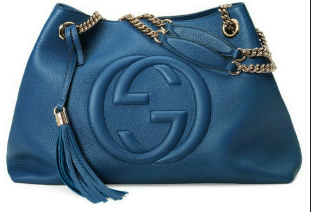 Gucci Soho BLUE Caspian Gold Chain Hobo Leather Shoulder Bag It– Bag Lady Shop
