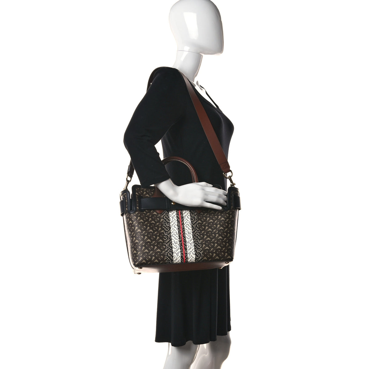 Burberry Black/Multicolor Monogram Stripe E-Canvas Portrait Tote Burberry