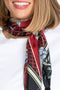 Johnny Was Royal Crane Scarf Red Silk Geometric Square Scarves Floral Tassel New