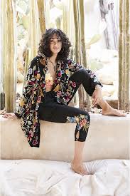 Johnny Was SACAI HOODED DUSTER BLACK Jacket Flower Embroidery