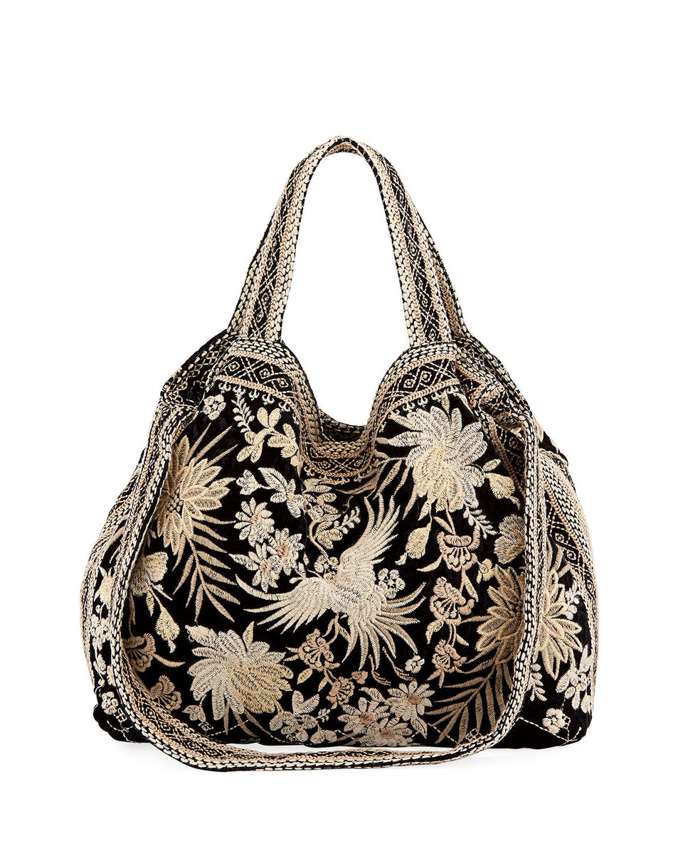 Johnny Was Othilia Black Velvet White Special Velvet Tote Bag