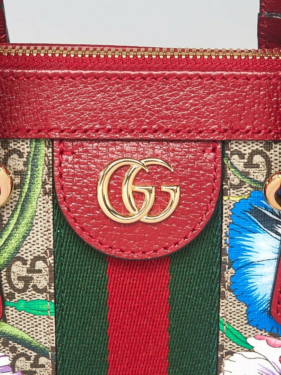 Gucci Ophidia GG Flora Medium Tote Shoulder Bag Red