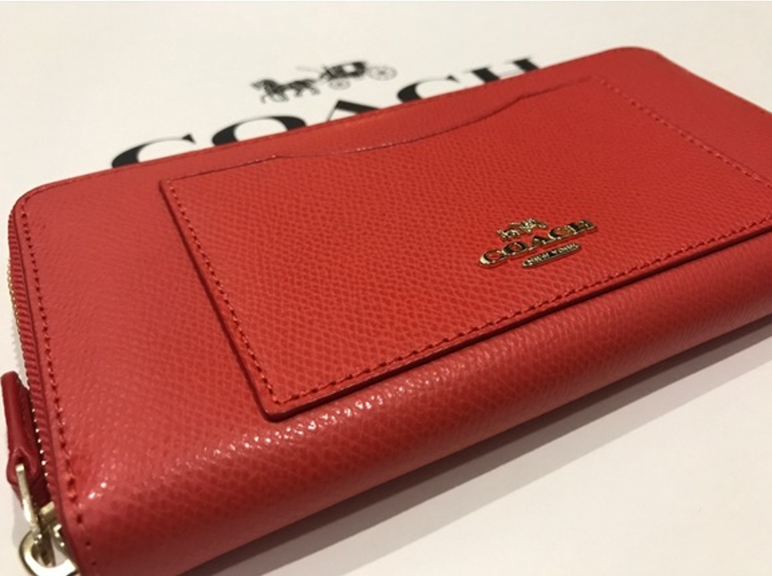 Coach Accordion Zip Wallet Cardinal Red Crossgrain Leather 58411E New
