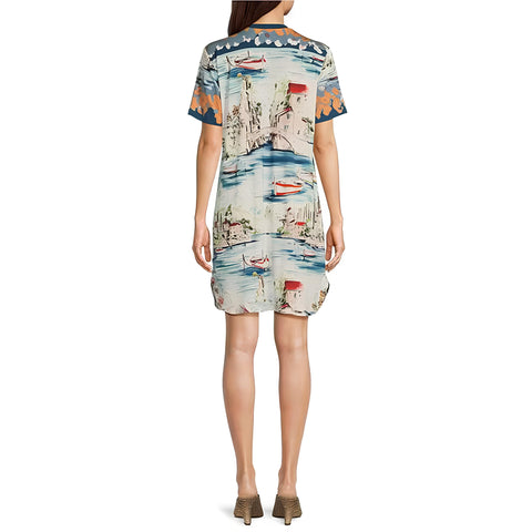 Johnny Was Vakash Oversized White Tee Long Dress Short Sleeve Floral Cream XL NW