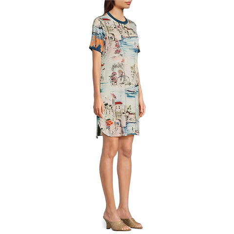 Johnny Was Vakash Oversized White Tee Long Dress Short Sleeve Floral Cream XL NW
