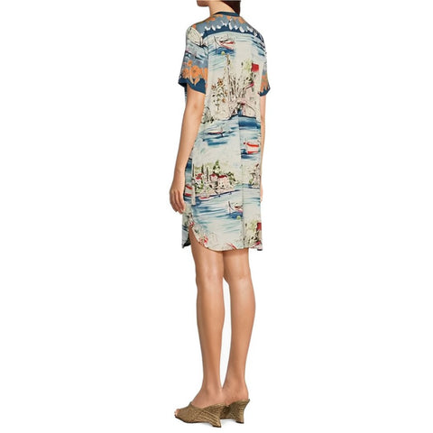 Johnny Was Vakash Oversized White Tee Long Dress Short Sleeve Floral Cream XL NW