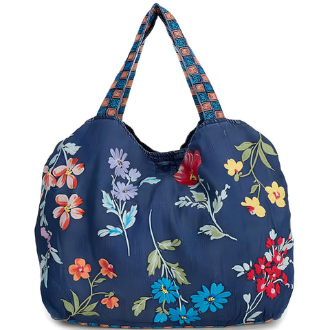 Johnny Was Evangeline Floral Tote Bag Denim Blue Dual Strap Purse Handbag New
