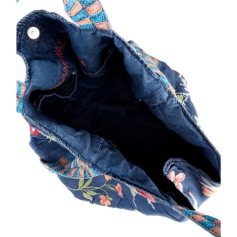 Johnny Was Evangeline Floral Tote Bag Denim Blue Dual Strap Purse Handbag New