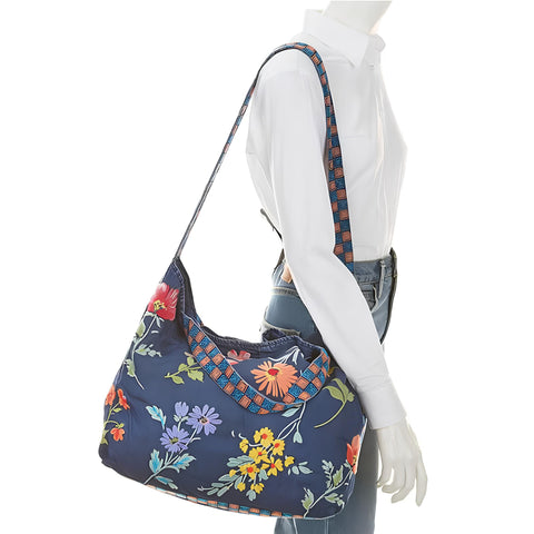 Johnny Was Evangeline Floral Tote Bag Denim Blue Dual Strap Purse Handbag New
