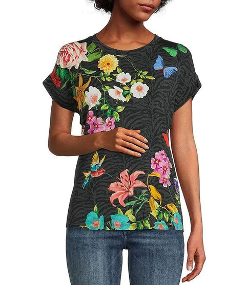 Johnny Was Blooming Breeze Pullover Hoodie Sweatshirt Floral Grey Black Top NEW