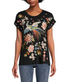 Johnny Was Ceretti Relaxed Tee Special Flower Black Floral Bird Cotton Shirt Top NEW