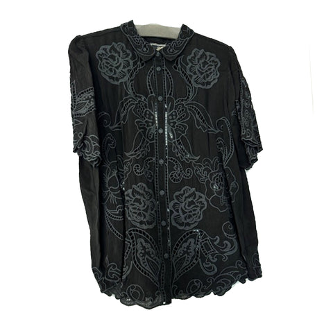 Johnny Was Chryssie Blouse Button Floral White Black Embroidery Shirt Top New