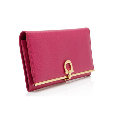 Salvatore Ferragamo Gancini Icona Vitello Fuschia Pink Handbag Wallet Purse New
