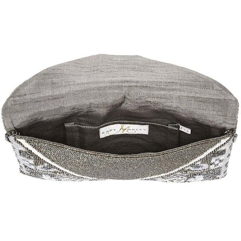 Mary Frances Magic Carpet Beaded Silver Grey Crossbody Clutch Handbag Purse New
