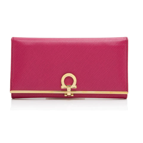 Salvatore Ferragamo Gancini Icona Vitello Fuschia Pink Handbag Wallet Purse New