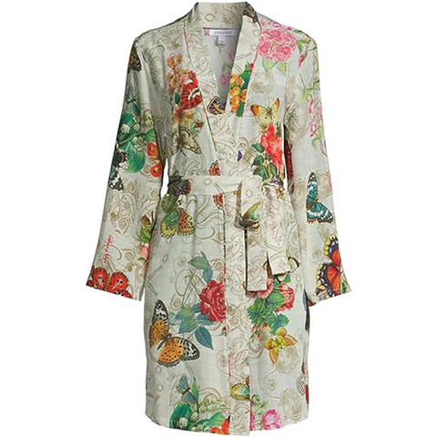 Johnny Was Evelyn Sleepwear Belted Robe Home Lounge Cream Butterfly Floral New