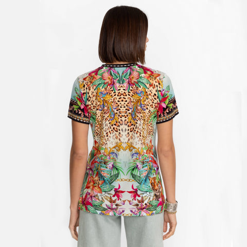 Johnny Was Janie Favorite Henley Tee Miller Tigre White Pink Floral Shirt Top New