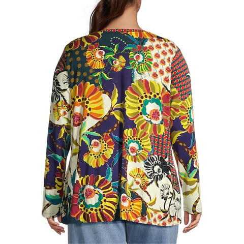 Johnny Was Kimbra Favorite Long Shirt Flared Swing Tee Floral Yellow Top XL NEW