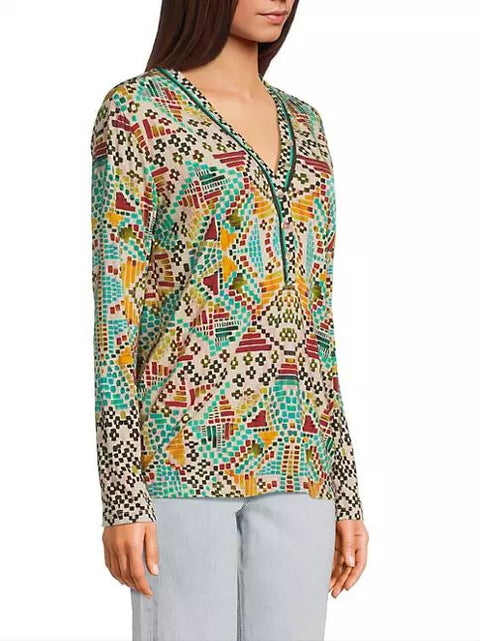 Johnny Was Etris Janie Favorite Long Sleeve Button Henley Tee Shirt Beige Top NEW