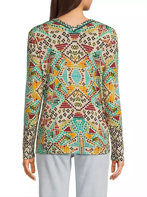 Johnny Was Etris Janie Favorite Long Sleeve Button Henley Tee Shirt Beige Top NEW