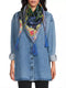 Johnny Was Magic Garden Silk Scarf Flowers Square Large Floral Tassels Navy Blue NEW