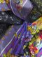Johnny Was Magic Garden Silk Scarf Flowers Square Large Floral Tassels Navy Blue NEW