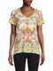 Johnny Was Janie Favorite Scroll Tee Short Sleeve V Neck Shirt White Gold Top NEW