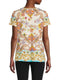 Johnny Was Janie Favorite Scroll Tee Short Sleeve V Neck Shirt White Gold Top NEW