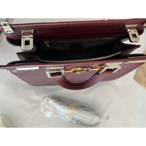 Gucci Zumi Gold Wine Red Shoulder Bag Top Handle Handbag Leather Bordeaux NEW