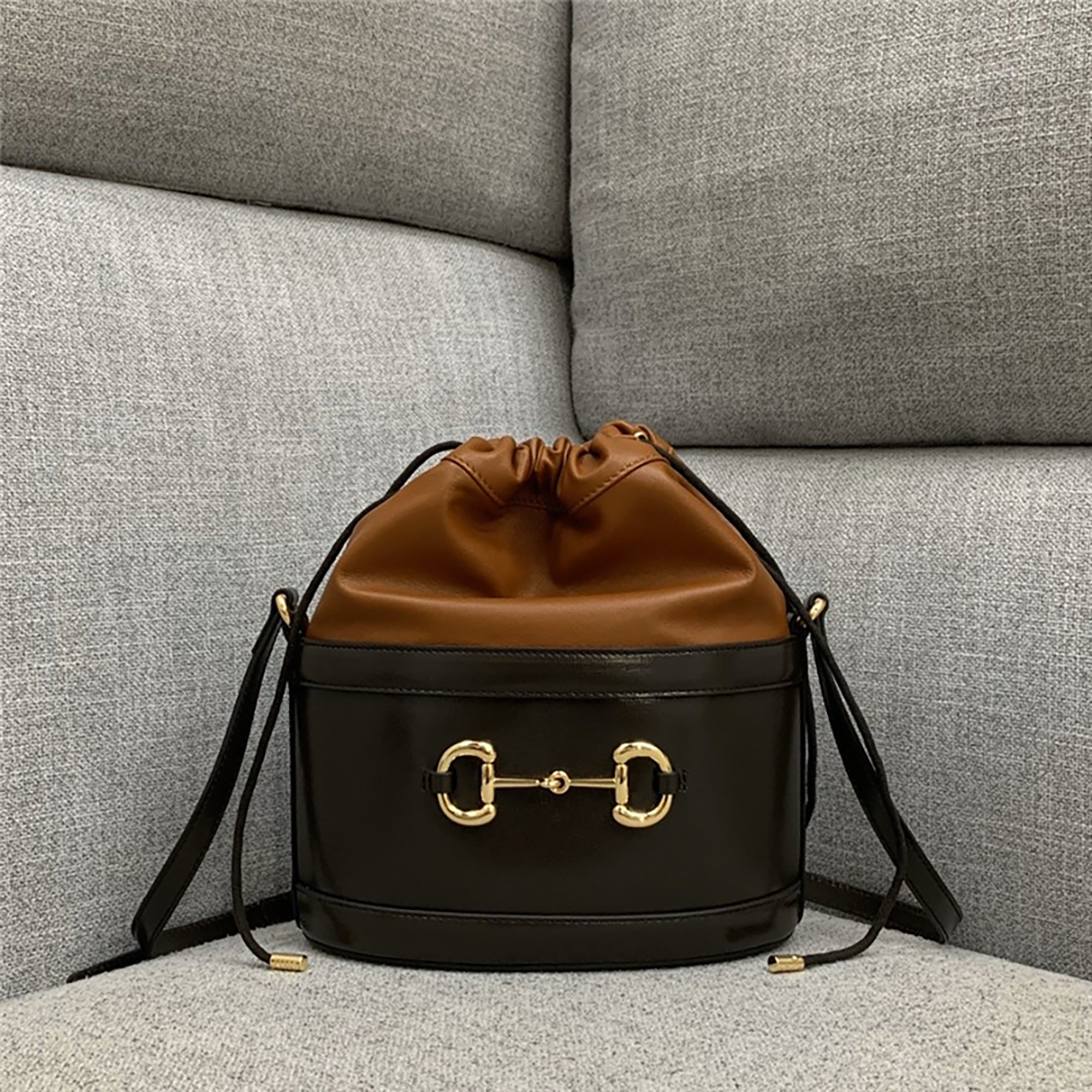 Gucci Brown Bucket GG Chocolate Horse Bit 1955 Calfskin Leather Handbag Bag NEW Gucci GG Canvas Horsebit 1955 Bucket Bag - Brown Bucket Bags  main image 3