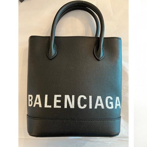 Balenciaga Logo Ville Tote Handbag Leather Bag XXS Black Shoulder Strap NEW