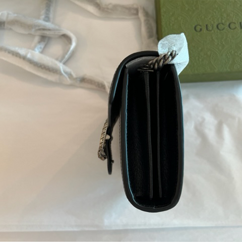 Gucci Dionysus GG Mini Chain Wallet Black Denim Handbag Silver Italy Bag NEW
