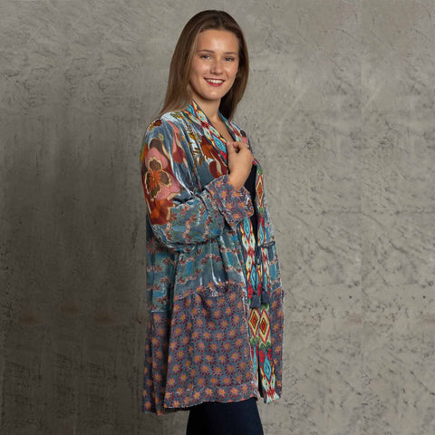 Johnny Was Vember Burnout Benet Kimono Jacket Flower Embroidery Blue Floral XXL NEW