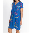 Johnny Was Jessi Button Front Linen Dress Floral Embroidery Flowers Blue New