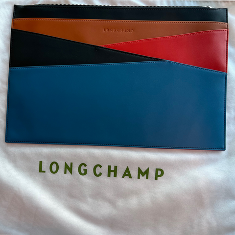 Longchamp Ruban Clutch Black Handbag Le Foulonne Bag Blue Orange Leather Wallet New