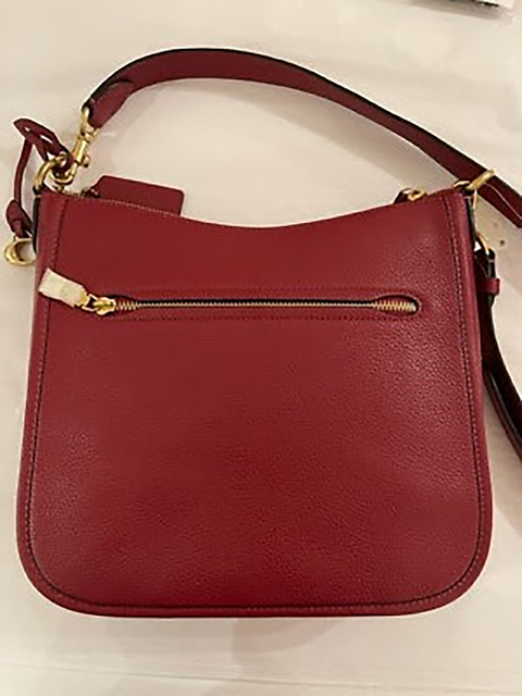Coach Cherry Pebbled Chaise Crossbody Tote Bag Zip Leather Strap Handbag Red New