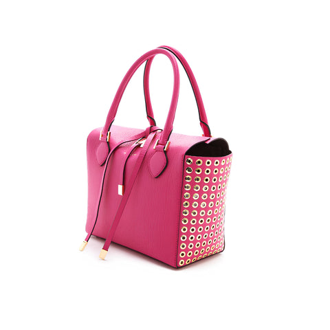 Michael Kors Collection Fuschia Pink Leather Grommet Gold Hand Bag Purse New
